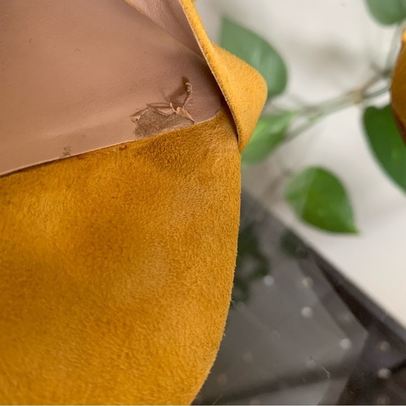 Karl Lagerfeld Fawn Yellow Leather Suede Open Toe Slide Block Heel Sandal Size 6 - Picture 13 of 15